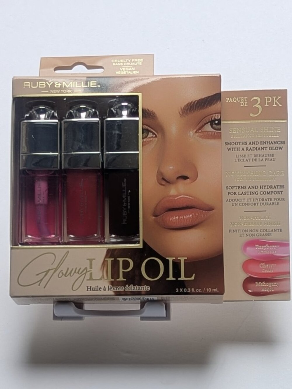 Ruby & Millie Glowy Lip Oil 3-Pack Raspberry Cherry Mahogany Viral Dupe NIB - Picture 1 of 2